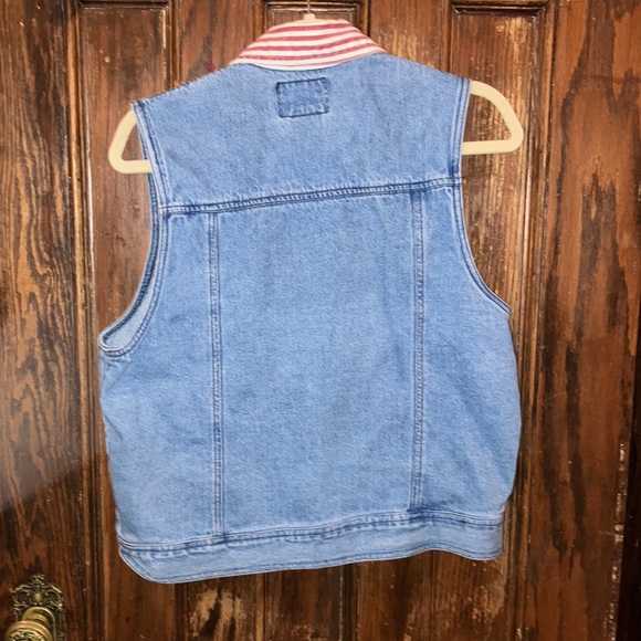 🇺🇸 Vintage Solutions! blue denim vest /USA & stars embroidered - Picture 5 of 6